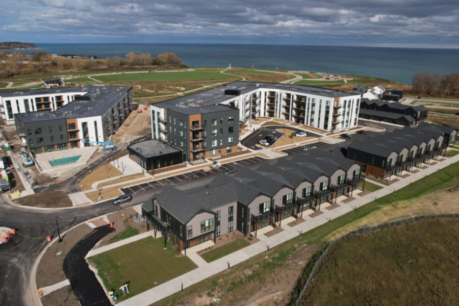 Completed Coast apartment buildings at Lakeshore Commons